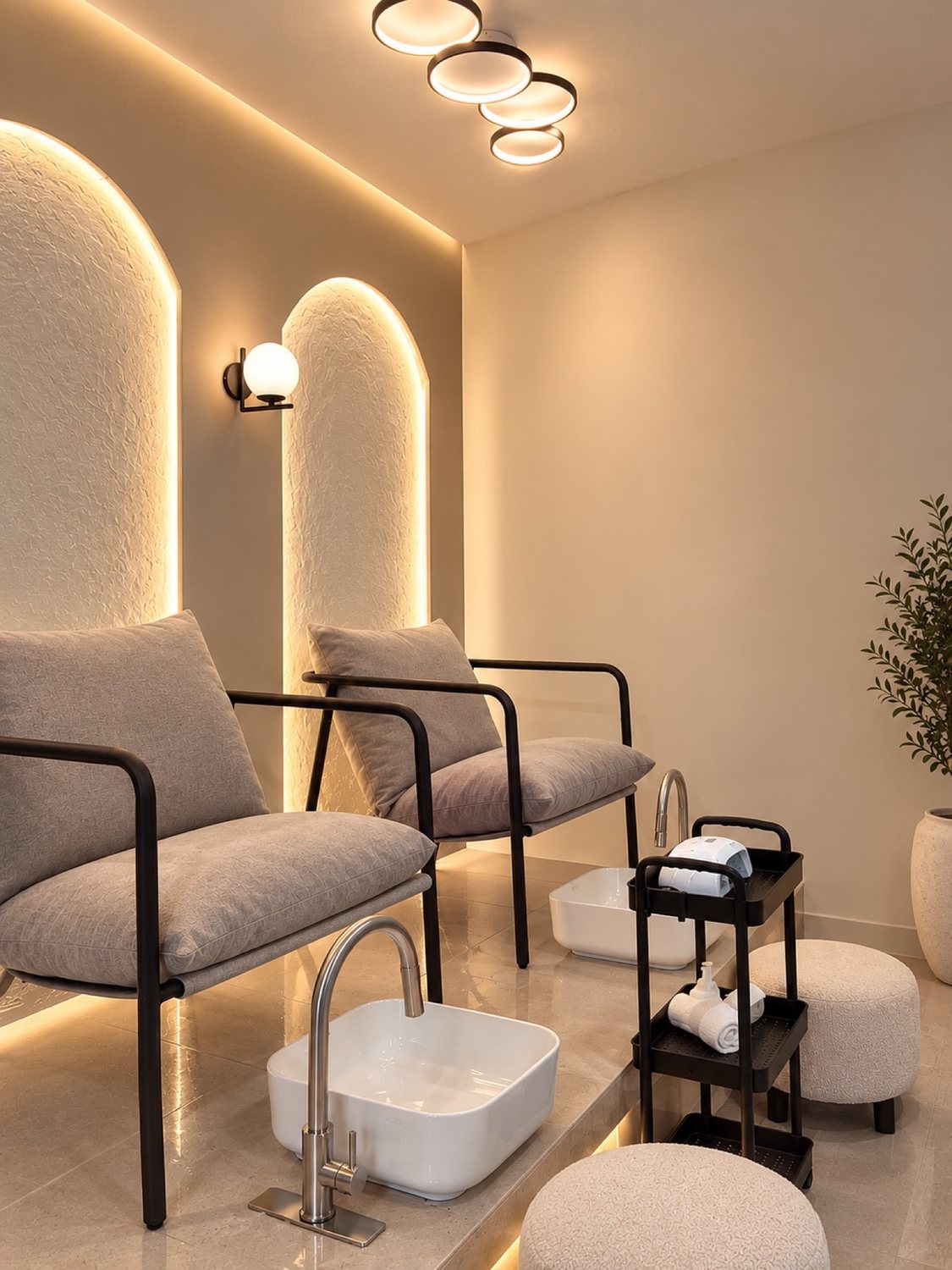 Zona de pedicure de Romina Nail Lounge